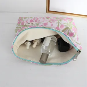 Vintage borsa cosmetica floreale, grande pochette in tela per trucco da viaggio e conservazione.