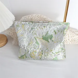 Borsa per trucco floreale goffrata retrò astuccio cosmetico portatile grande borsa viaggio