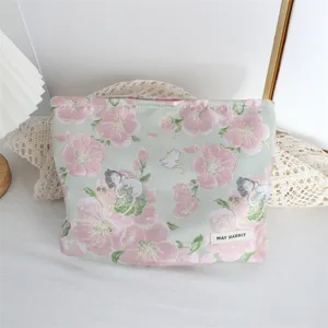 Borsa cosmetica floreale vintage pochette portatile di grande capacità da viaggio