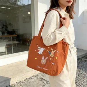 Borsa shopper in tela con simpatico coniglio ricamato stile coreano grande capacità per lavoro