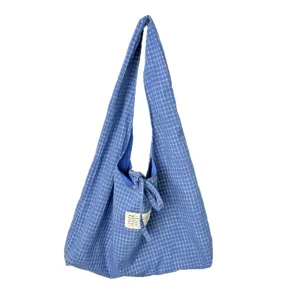 Blauwe ruit casual schoudertas, grote capaciteit tote bag voor dames dagelijks gebruik.