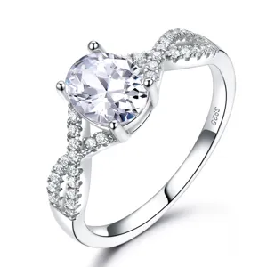 S925 Sterlingsilber Oval Zirkon Twist Ring Mode Damen Elegante Schimmernde Schmuck