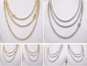 Klassische Zirkonia Tennisette Hip Hop Halskette Schmuck Set für Damen und Herren im Trend.