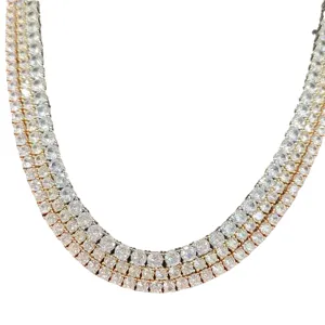Atemberaubende dreireihige Zirkonia Tennis Halskette glitzernde Kristall Choker Schmuck