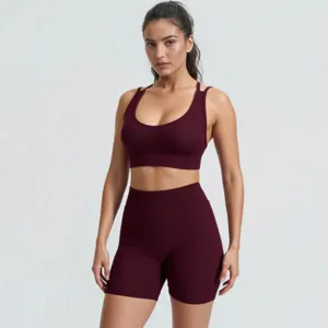 Women ribbed yoga set fitness sports bra and high waist shorts workout activewear
