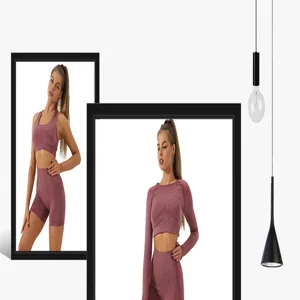 Ensemble de yoga fitness sans couture vetement sport crop top short legging pour femme entrainement