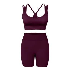 Women ribbed yoga set workout sports bra high waist fitness shorts athletic two piece activewear