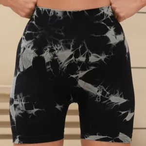Pantaloncini sportivi senza cuciture tie-dye vita alta vista dettagli per fitness