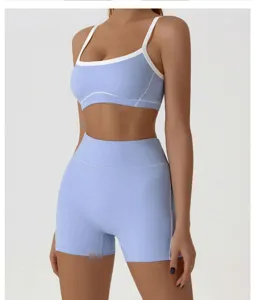 Women yoga set sports bra and high waist shorts workout fitness gym activewear matching outfit