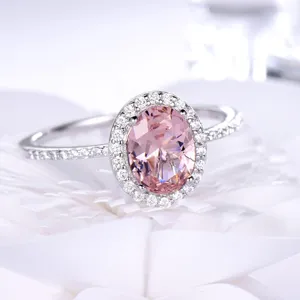 Minimalistisch Silber Oval Rosa Strass Schmuckset Elegant Anhänger Halskette Ohrringe Ring Mode Pendeln Schmuckset Für Damen Party Geschenk