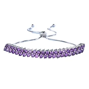S925 Silber Doppelreihe lila Zirkonia Tennisarmband verstellbarer Damenschmuck