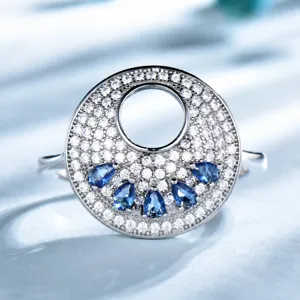 Mode Legierung Strass Geometrisch Offener Ring Euroamerikanischer Stil Runder Hohler Ring Blau Grün Schwarz Kristall Damen Schmuck Für Party
