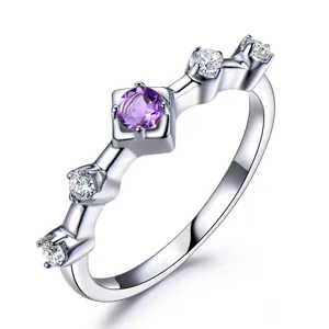 S925 Silber lila Edelstein Ring minimalistischer geometrischer Diamant Band Schmuck Damen