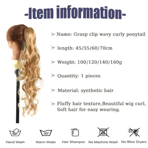 Extensión de Coleta Sintética Larga Ondulada Con Pinza Pelo Rizado de Gran Onda Para Mujer Uso Diario Moda