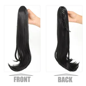 Detailed view of the black synthetic curly ponytail hair extension with claw clip design.