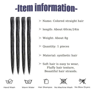 Extensions de cheveux synthétiques avec mèches laser pailletées, longueur 60cm, 1 p.
