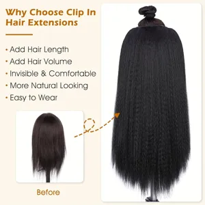 Extensions μαλλιών clip Yaki ίσια συνθετικά μαλλιά για επιπλέον μήκος και όγκο εύκολα.