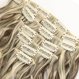 Extension capelli sintetici a clip 7 pezzi ondulati effetto frisé 50cm volume