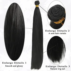 Extension de cheveux synthétiques noirs lisses, texture douce et brillante pour un style quotidien.