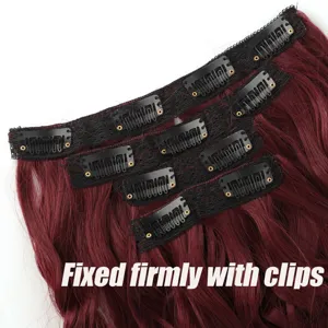 Extension capelli sintetici con clip rosso scuro mossi ciocche per donne stile