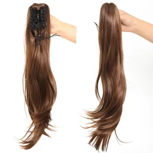 Synthetische paardenstaart extensie met klauwclip, bruin lang golvend haarstuk, 50cm natuurlijke look.