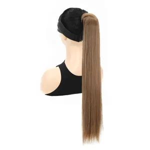 Synthetic long straight ponytail hair extension, brown color, 70cm 150g women hair piece.
