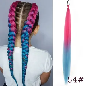 Synthetic gradient pink blue hair extension clip in braid ponytail for women daily use