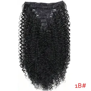 Extensions de cheveux noirs kinky bouclés clip synthétique 7 pièces set 50cm long