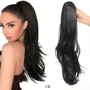 Synthetisch Haar Klem Paardenstaart Verlenging 50cm Lang Golvend Zwart Haar Pruik