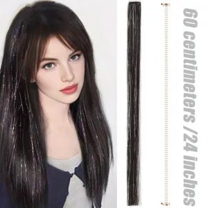 Extension de cheveux tinsel à clip 60 cm mèche colorée laser scintillante pour fête de femmes