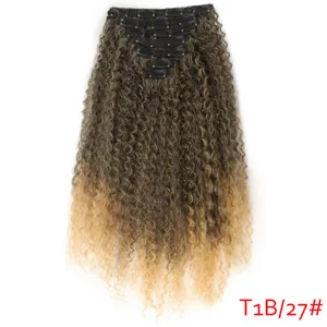 Extensions de cheveux bouclés synthétiques à clip 50cm 140g ombré brun blond clair