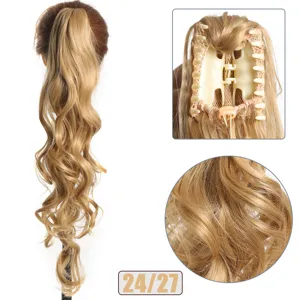 Extension de cabello coleta larga ondulada sintetica con pinza garra rubia rizada
