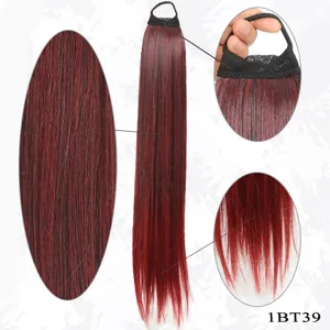 Detailed view of the synthetic hair ponytail extension showing fine texture and root elastic band.
