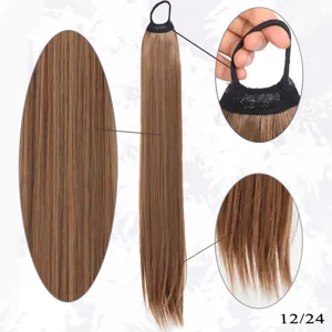 Synthetic hair extension ponytail detail, 70cm 150g long straight hair piece with elastic band