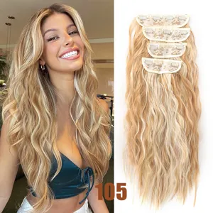 Συνθετικά κυματιστά extensions μαλλιών clip σε ξανθό 50cm σετ τεσσάρων τεμαχίων.