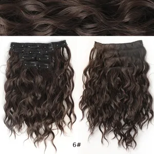Extension capelli ricci onda d'acqua sintetica clip in 4 pezzi 30cm marrone scuro donna