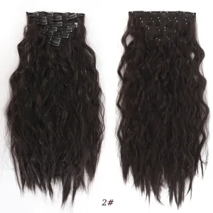Extension capelli mossi castano scuro con clip, ciocche ricce sintetiche circa 50 cm.