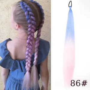 Synthetic gradient hair extension ponytail braid blue pink 65cm 50g hair tie piece.