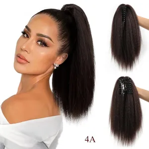 Detail view of synthetic yaki straight claw clip ponytail extension, texture and clip showcase.