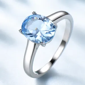 S925 Sterling Silber hellblauer ovaler Edelstein Ring, elegantes minimalistisches Schmuckstück.