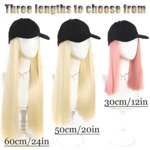 Long straight hair baseball cap wig, stylish synthetic hair hat with multiple length options.