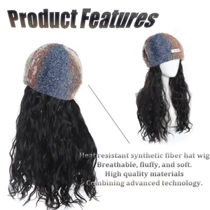 Synthetic fiber hat wig with long curly hair and colorful beret design for women fashion