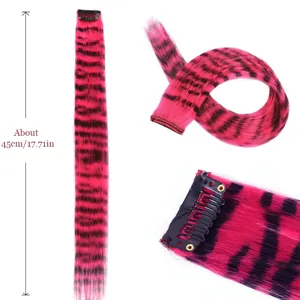 Leopard Print Clip In Hair Extensions Animal Pattern Synthetic Hair Streaks For Women Party Hairpieces