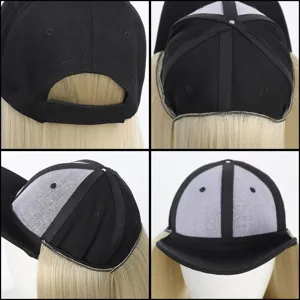 Fashion Synthetic High Temperature Fiber Long Straight Wig Integrated Black Cotton Baseball Cap Breathable Sun Hat For Women Hairstyle Transformation
