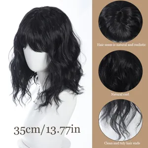 Women Short Water Wave Curly Bob Wig With Blunt Bangs Ombre Gradient High Temperature Fiber Synthetic Wig For Daily Party Wear