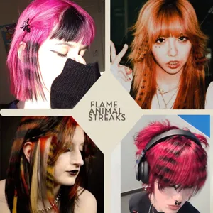 Synthetic clip-in hair extensions with animal print streaks, colorful clip hair pieces.