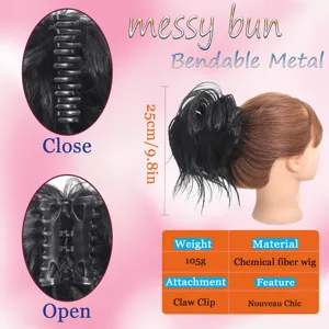 Detailed view of the synthetic messy bun claw clip hair extension showing the claw and texture.