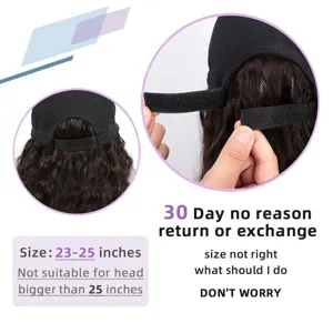 Adjustable black baseball cap with 30cm curly wig, breathable and comfortable design details.