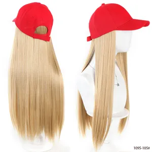 Synthetic wig baseball cap long straight blonde hair red hat integrated fashion hat 1pc