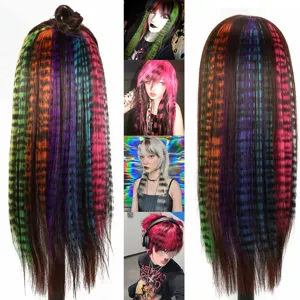 Clip-in synthetic hair extension with leopard print multi-color highlights for daily styling.